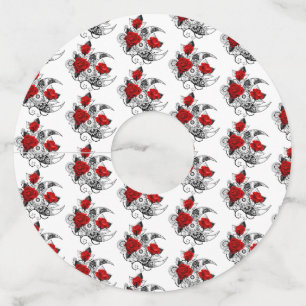 Mechanical Crescent with Red Roses Wine Glass Tag