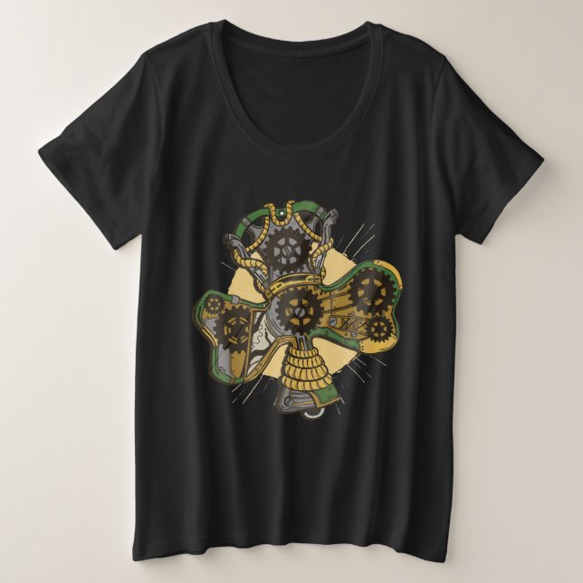 Mechanical Cross - Steampunk Style Plus Size T-Shirt (Design Front)