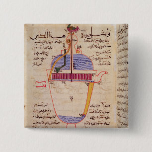 Mechanical device for pouring water 15 cm square badge