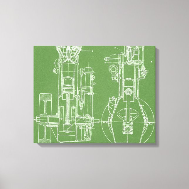 MECHANICAL DRAWING VINTAGE BLUEPRINT WHITE CUSTOM CANVAS PRINT (Front)