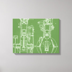MECHANICAL DRAWING VINTAGE BLUEPRINT WHITE CUSTOM CANVAS PRINT