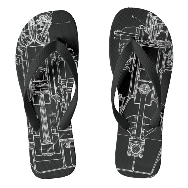 MECHANICAL DRAWING VINTAGE BLUEPRINT WHITE CUSTOM JANDALS (Footbed)