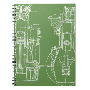 MECHANICAL DRAWING VINTAGE BLUEPRINT WHITE CUSTOM SPIRAL NOTEBOOK