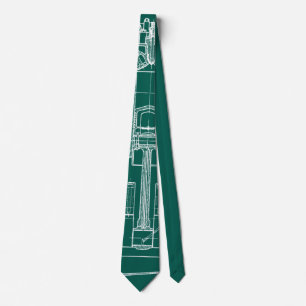 MECHANICAL DRAWING VINTAGE BLUEPRINT WHITE CUSTOM TIE