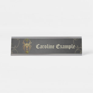 Mechanical elegance, the spider in the dark.  desk name plate