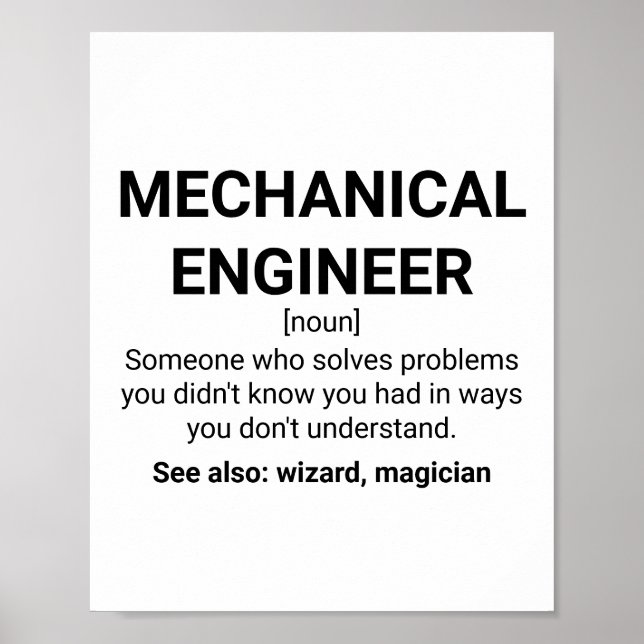 Mechanical Engineer Definition Noun Poster (Front)