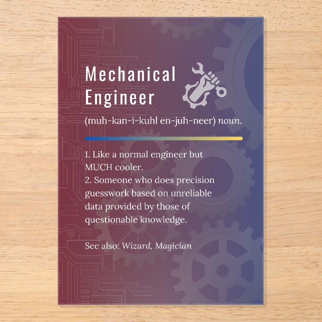 Mechanical Engineer Funny Definition Acrylic Invitations (Front)