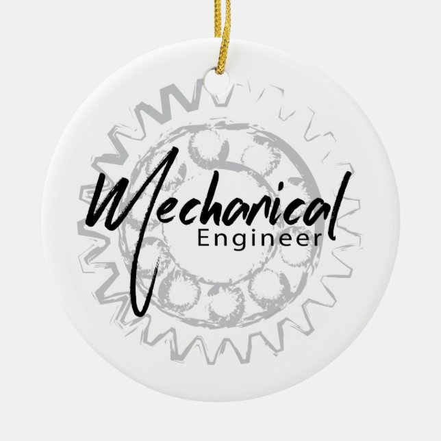 Mechanical Engineer Gear Sketch Ceramic Tree Decoration (Front)