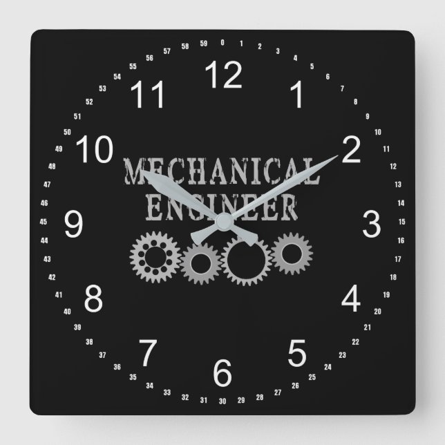 Mechanical Engineer Gears Square Wall Clock (Front)