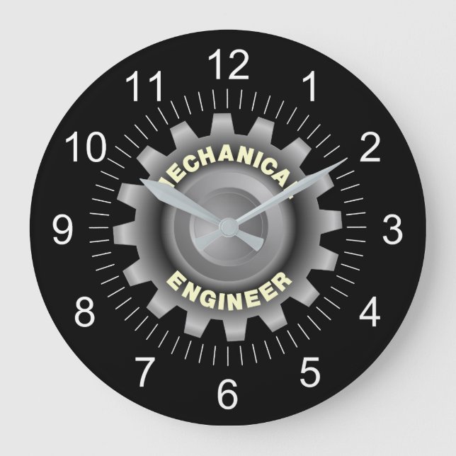 Mechanical Engineer Grey Gear Large Clock (Front)