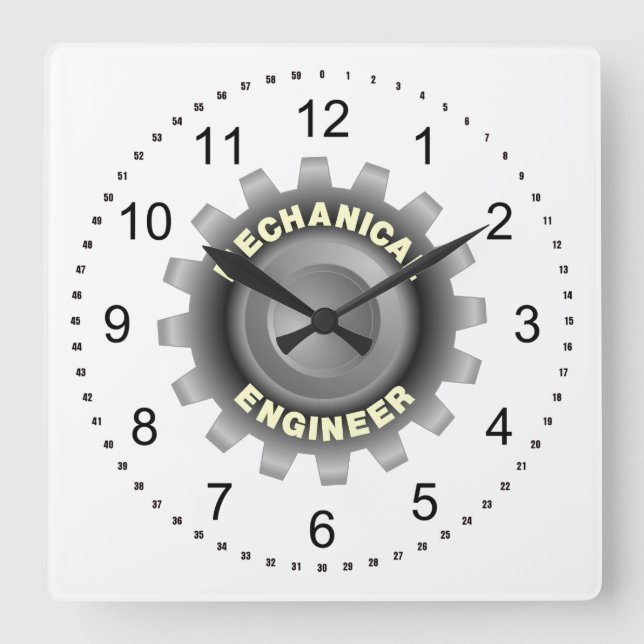 Mechanical Engineer Grey Gear Square Wall Clock (Front)