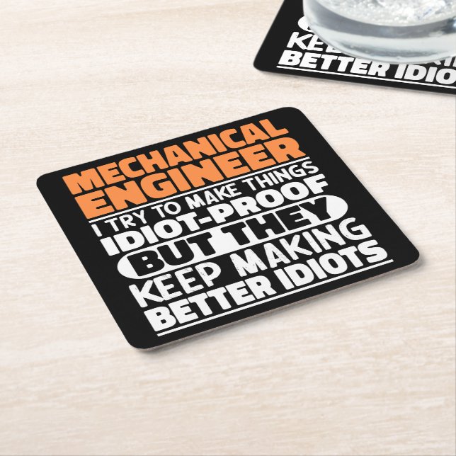 Mechanical Engineer I Try To Make Things Funny  Square Paper Coaster (Angled)