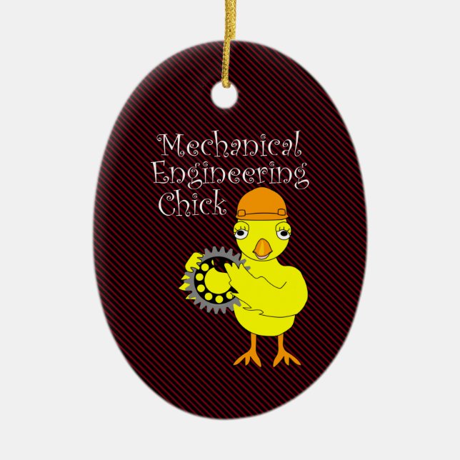 Mechanical Engineering Chick Gear Ceramic Tree Decoration (Front)