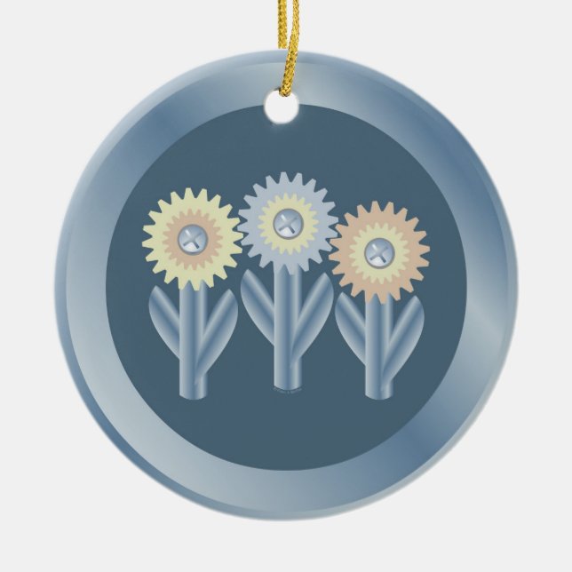 Mechanical Flowers Ceramic Tree Decoration (Front)