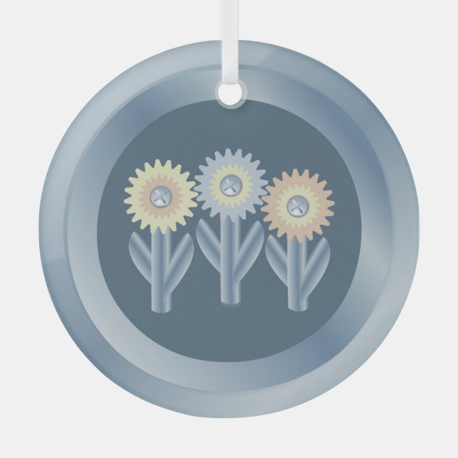 Mechanical Flowers Glass Tree Decoration (Front)