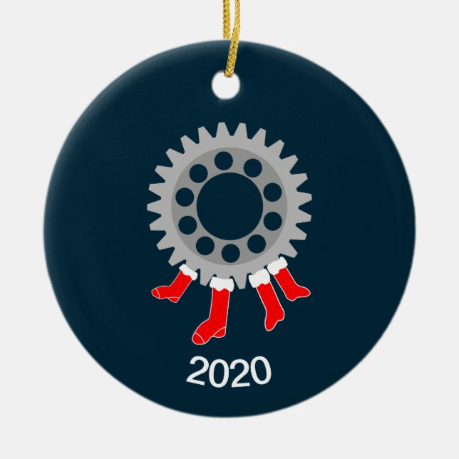 Mechanical Gear Christmas Stockings Ceramic Tree Decoration (Front)