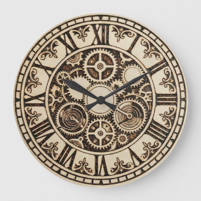  Mechanical Gears Wooden Wall Clock (Front)