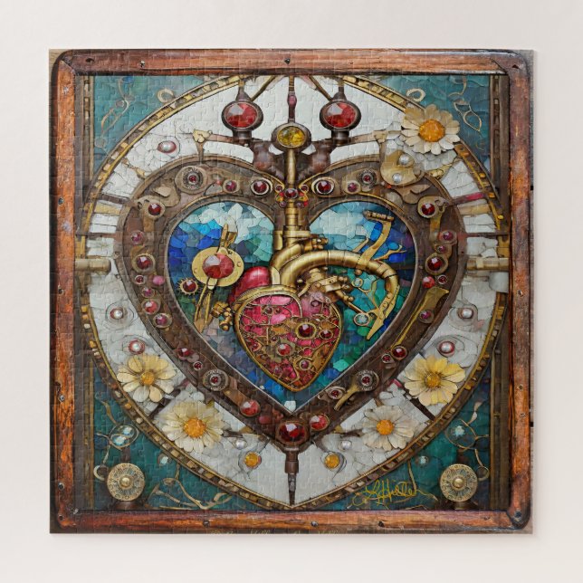 Mechanical Heart Anatomical Steampunk Ceramic Tile Jigsaw Puzzle (Vertical)