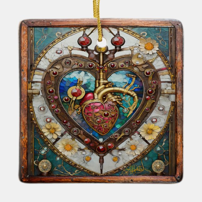 Mechanical Heart Anatomical Steampunk Series Ceramic Ornament (Front)