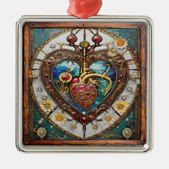 Mechanical Heart Anatomical Steampunk Series Metal Tree Decoration (Front)
