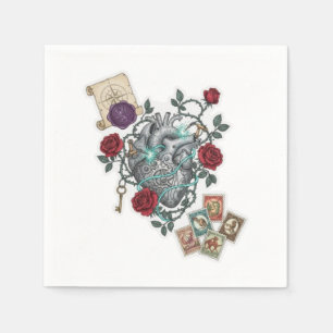 Mechanical Heart with Roses – Vintage Surreal Art Napkin