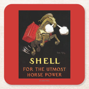 Mechanical Horse with Shell Oil Square Paper Coaster