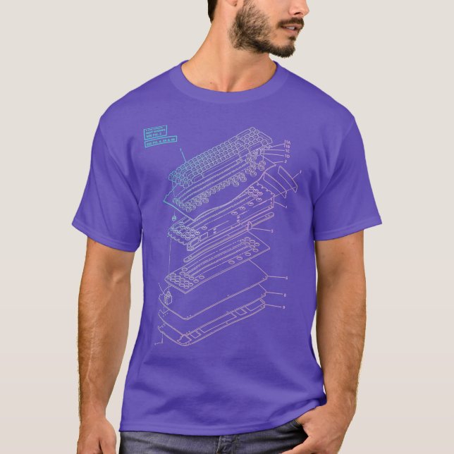 Mechanical Keyboard Patent Drawing Graphic Art T-Shirt (Front)