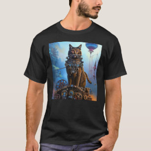 Mechanical Majesty Cat Fantasy Steampunk AI Cat of T-Shirt