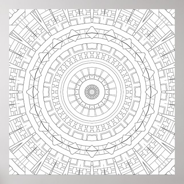Mechanical Ring Mandala Precision Colouring Art Poster (Front)