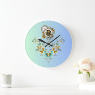 Mechanical Serenity: Teal Steampunk Elegance Large Clock