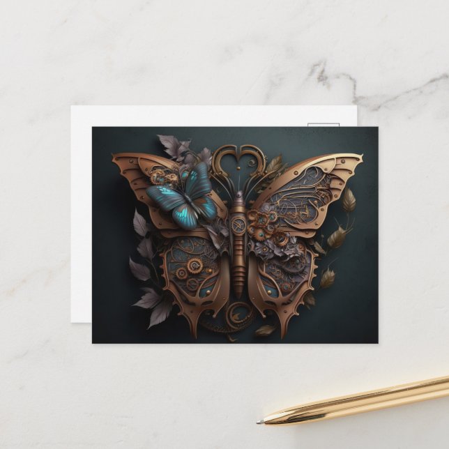 Mechanical Steampunk Butterfly Postcard (Front/Back In Situ)