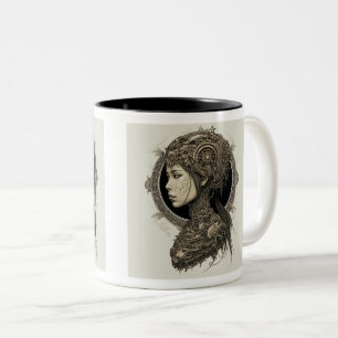 Mechanical Woman Two-Tone Mug, 11 oz Coffee Mug