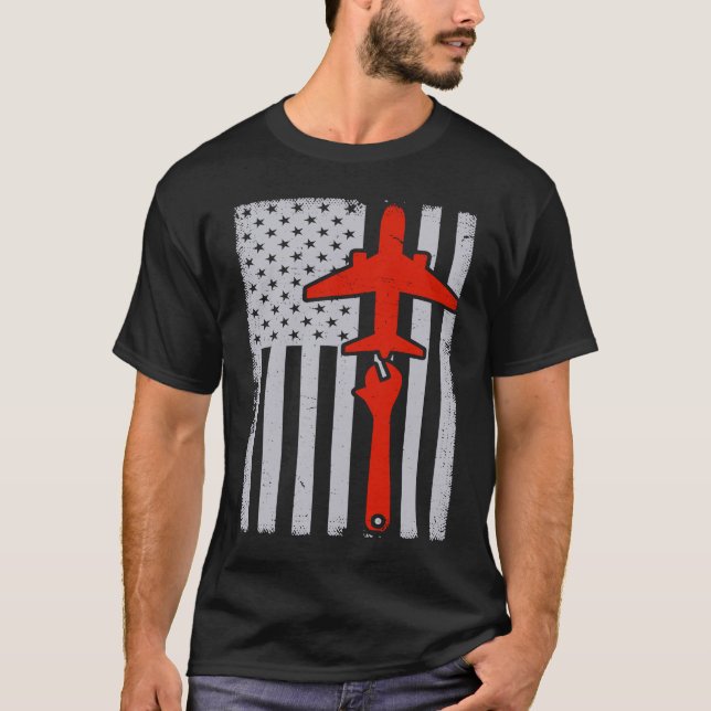 Mechanics  American Flag Plane Aeroplane Mechanic  T-Shirt (Front)