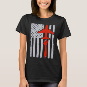 Mechanics American Flag Plane Airplane Mechanic W T-Shirt