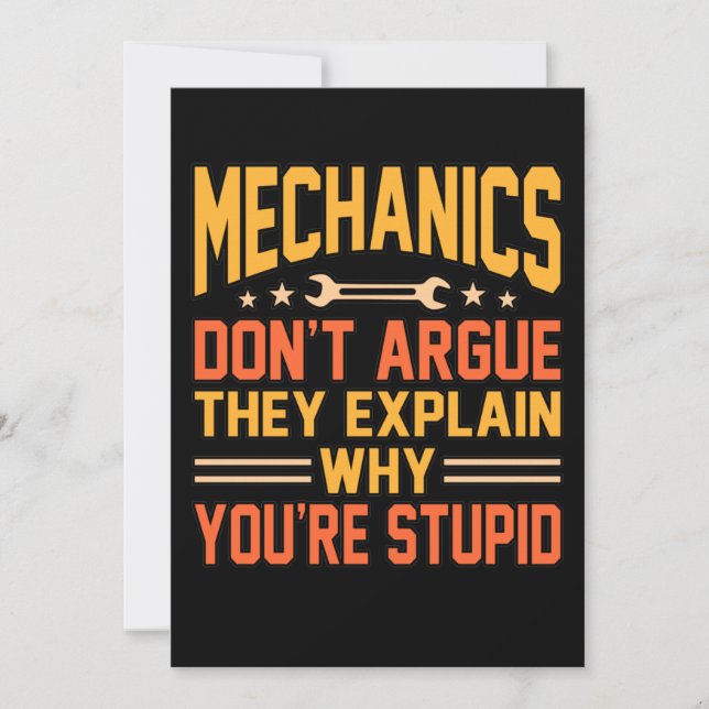 Mechanics Don't Argue Car Auto Mechanic Work Lover Thank You Card (Front)