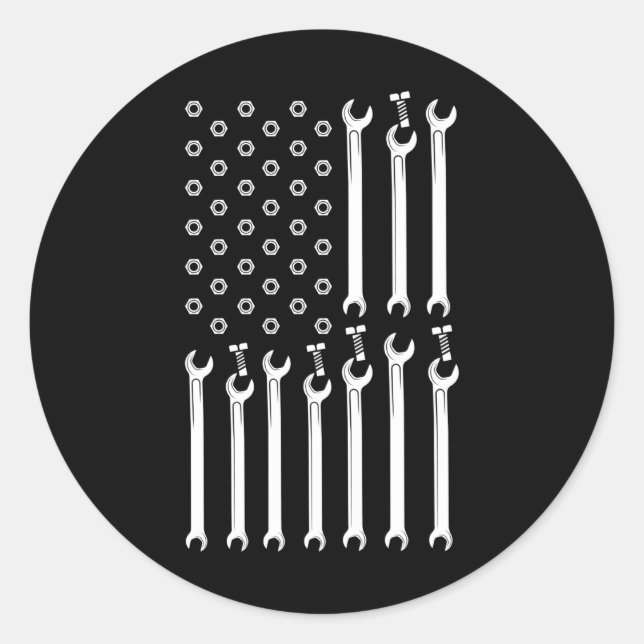 MECHANICS FLAG US FLAG Car Guy Proud Mechanic Classic Round Sticker (Front)