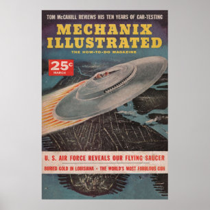 Mechanix Illustrated  Vintage Pulp Magazine  UFO C Poster