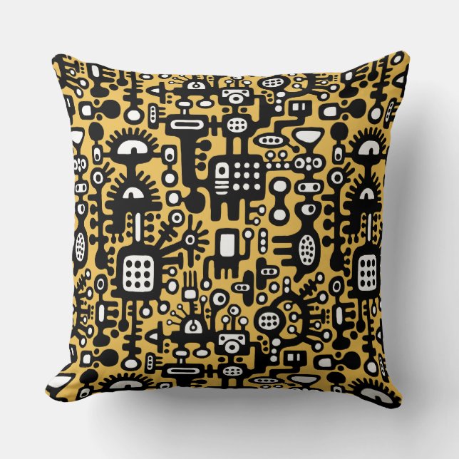 Mechanoid World - B&W with Amber efc050 Cushion (Front)