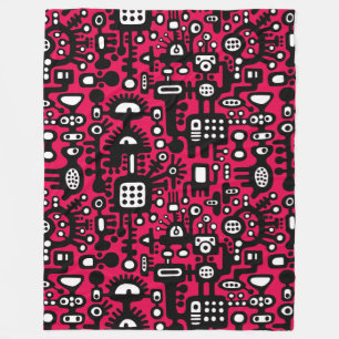 Mechanoid World - Black and White with Crimson Red Fleece Blanket