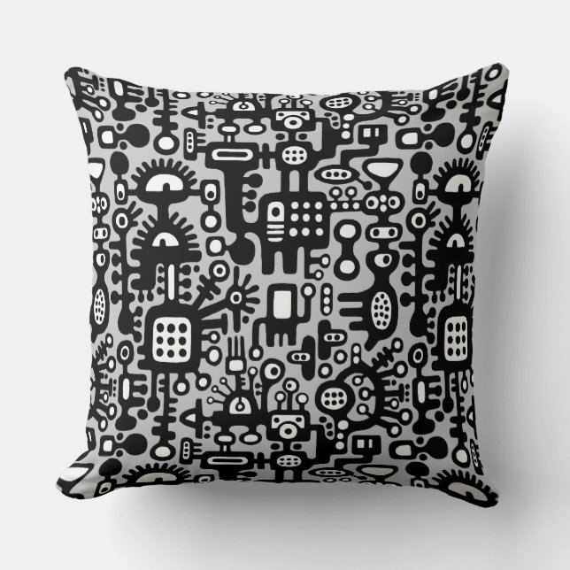 Mechanoid World - Black and White with Grey c6cbcc Cushion (Front)