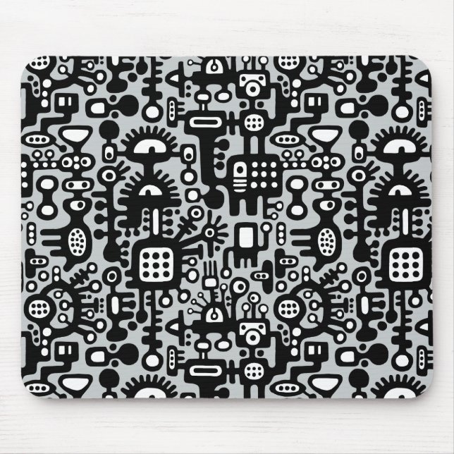 Mechanoid World - Black and White with Grey c6cbcc Mouse Pad (Front)