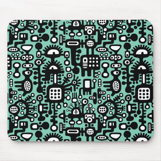 Mechanoid World - Black and White with Light Green Mouse Pad (Front)