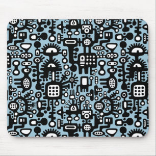 Mechanoid World - Black and White with Lt Blue Mouse Pad