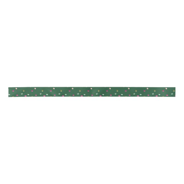 Med Dusky Green with round multicolor dots Satin Ribbon (Front)