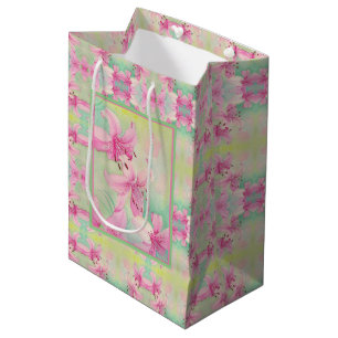 Med Gift Bag Pink Watercolor Lilies