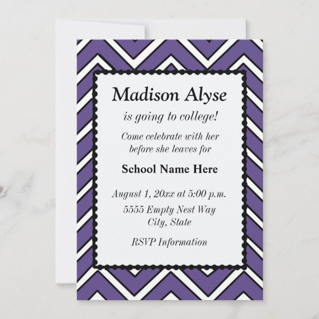 Med Purple and White Chevron Off To College Invite (Front)