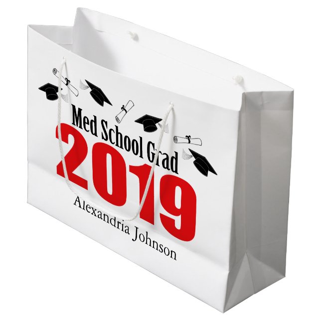 Med School Grad 2019 Graduation Gift Bag (Red) (Front Angled)