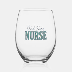 Med Surg Nurse Floral Vintage Engraving Design_1 Stemless Wine Glass