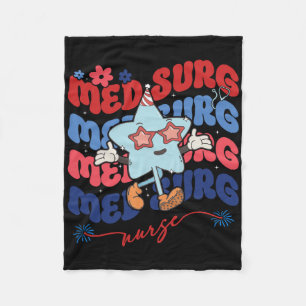 Med Surg Nurse Patriotic American 4th Of July Retr Fleece Blanket