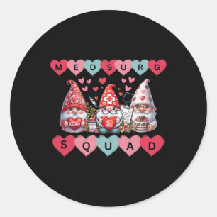 Med-surg Squad Nurse Gnome Heart Valentine Scrub S Classic Round Sticker